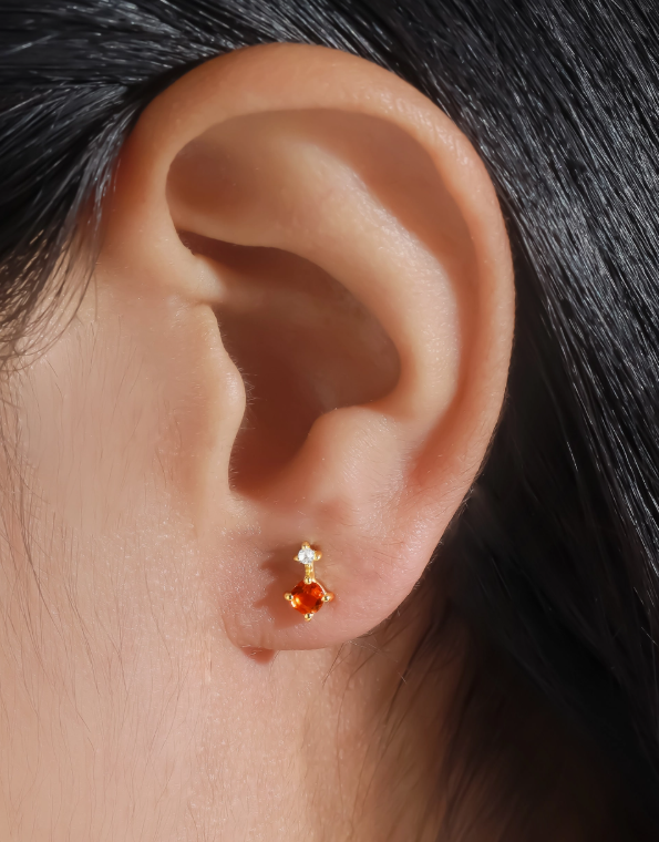 Crimson Madeira Topaz Mini Drop Stud Earrings — 14K Gold-Plated