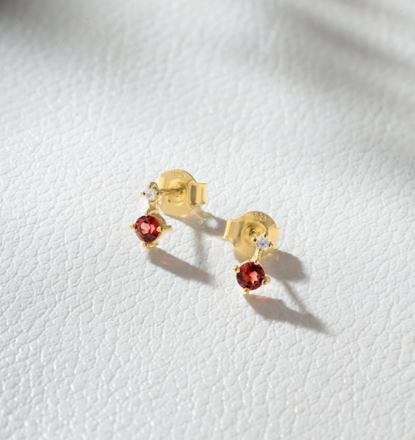 Crimson Madeira Topaz Mini Drop Stud Earrings — 14K Gold-Plated