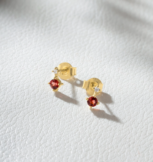 Crimson Garnet & Topaz Studs 14K GP