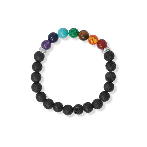 Chakra Lava Stretch Bracelet 8mm