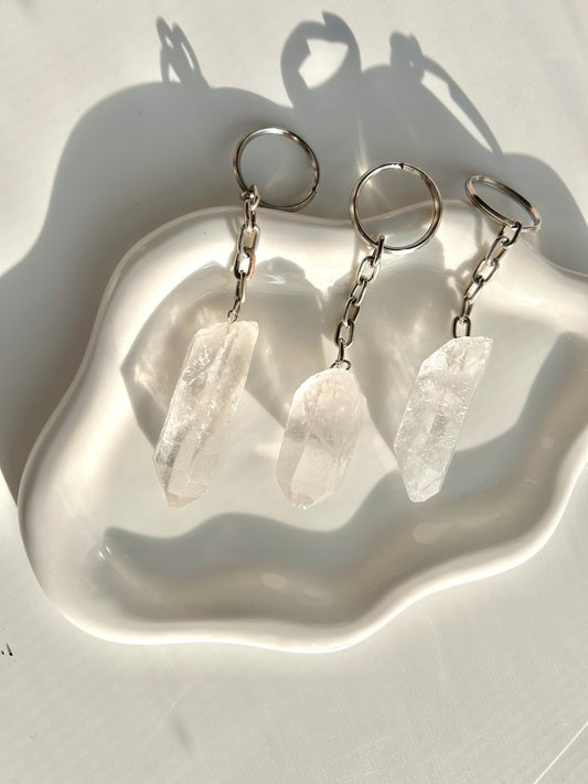 Raw Clear Quartz Keychain