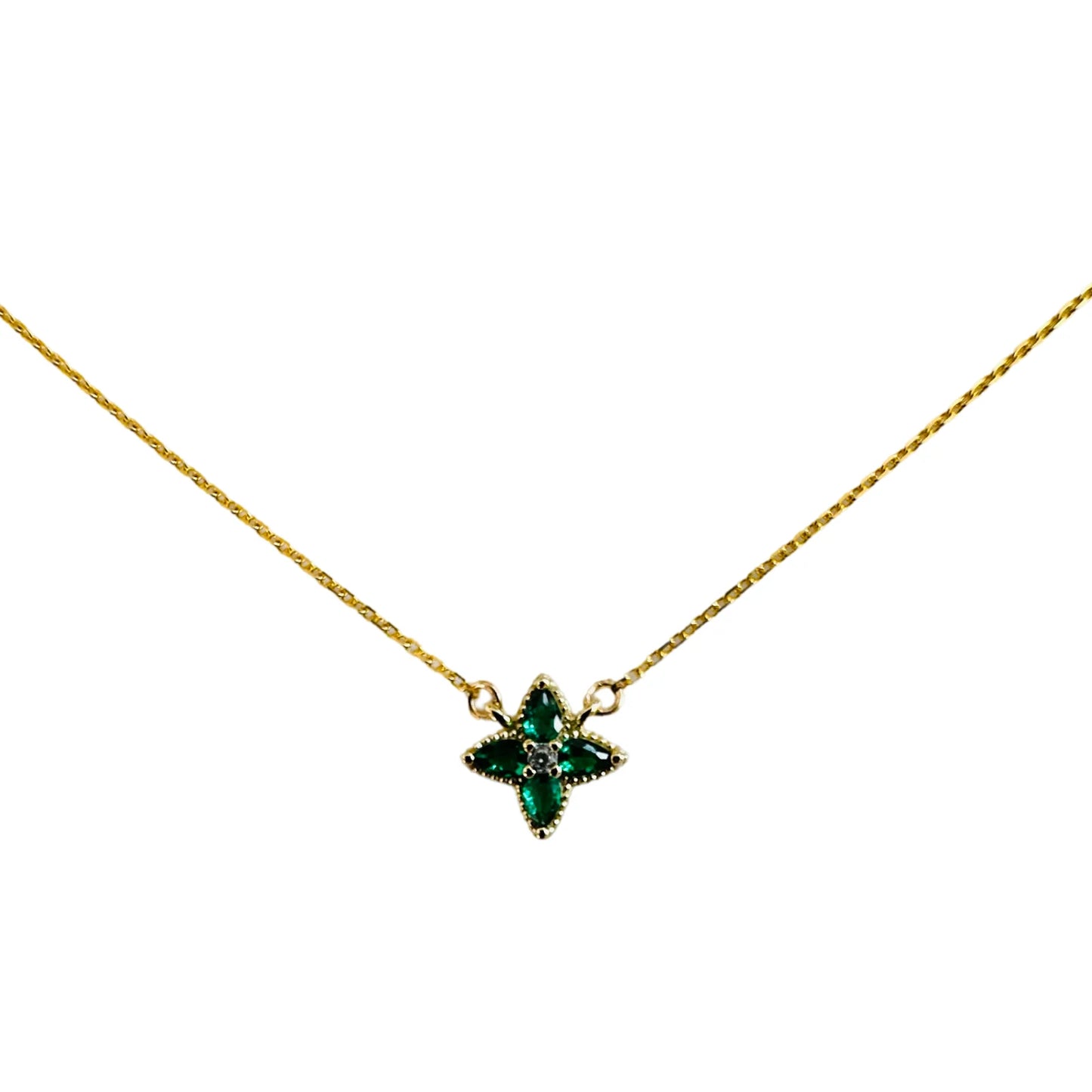 Mini Emerald Green Clover Necklace 14K GP