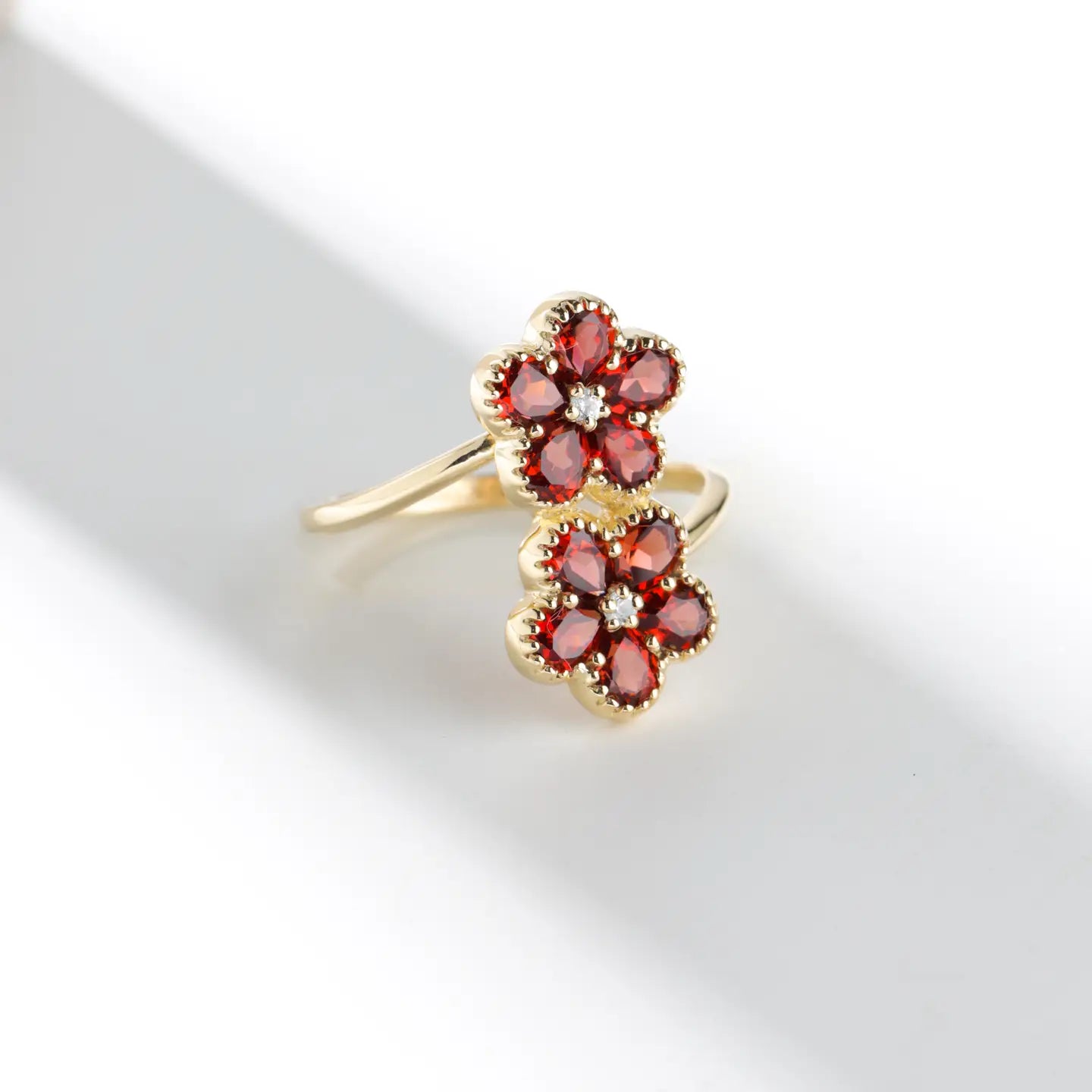Garnet Topaz Blossom Ring – 14K Gold Plated