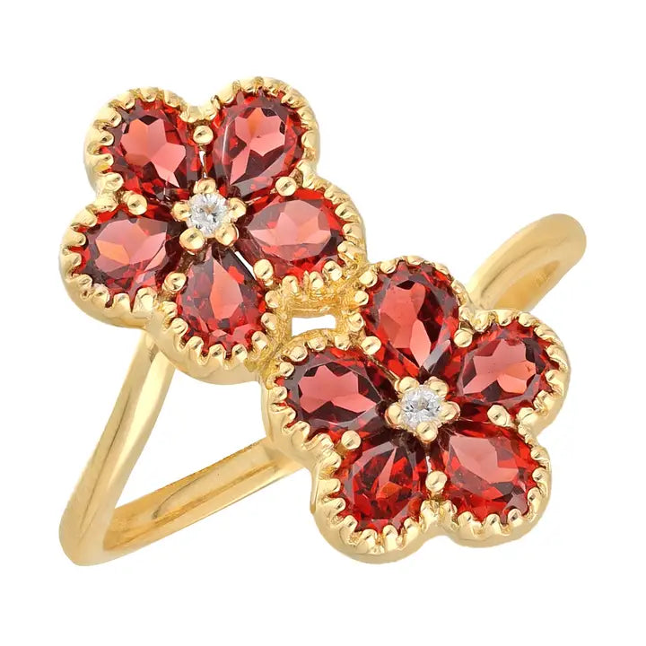 Garnet Topaz Blossom Ring – 14K Gold Plated