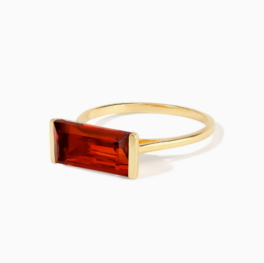 Crimson Garnet Rectangle Ring - 6
