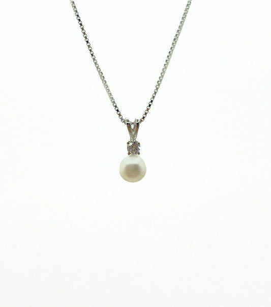 Freshwater Pearl CZ Necklace .925