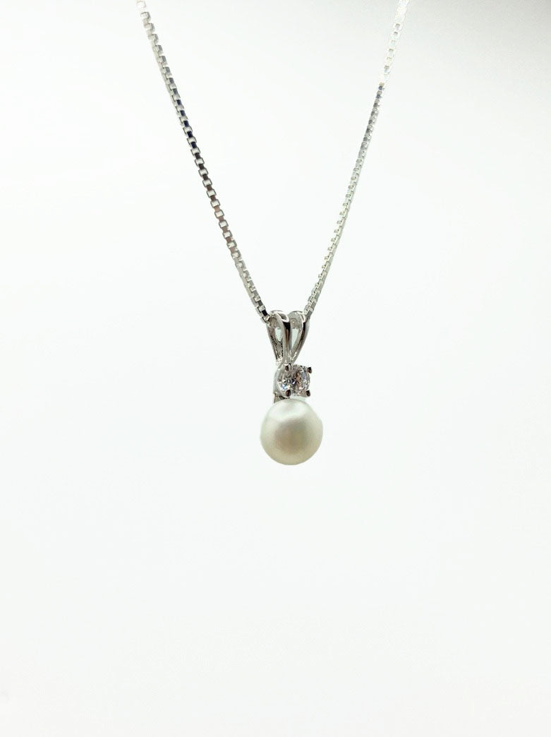 Freshwater Pearl CZ Necklace .925