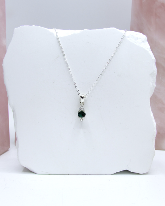 Emerald Pendant Necklace with Moissanite – Sterling Silver