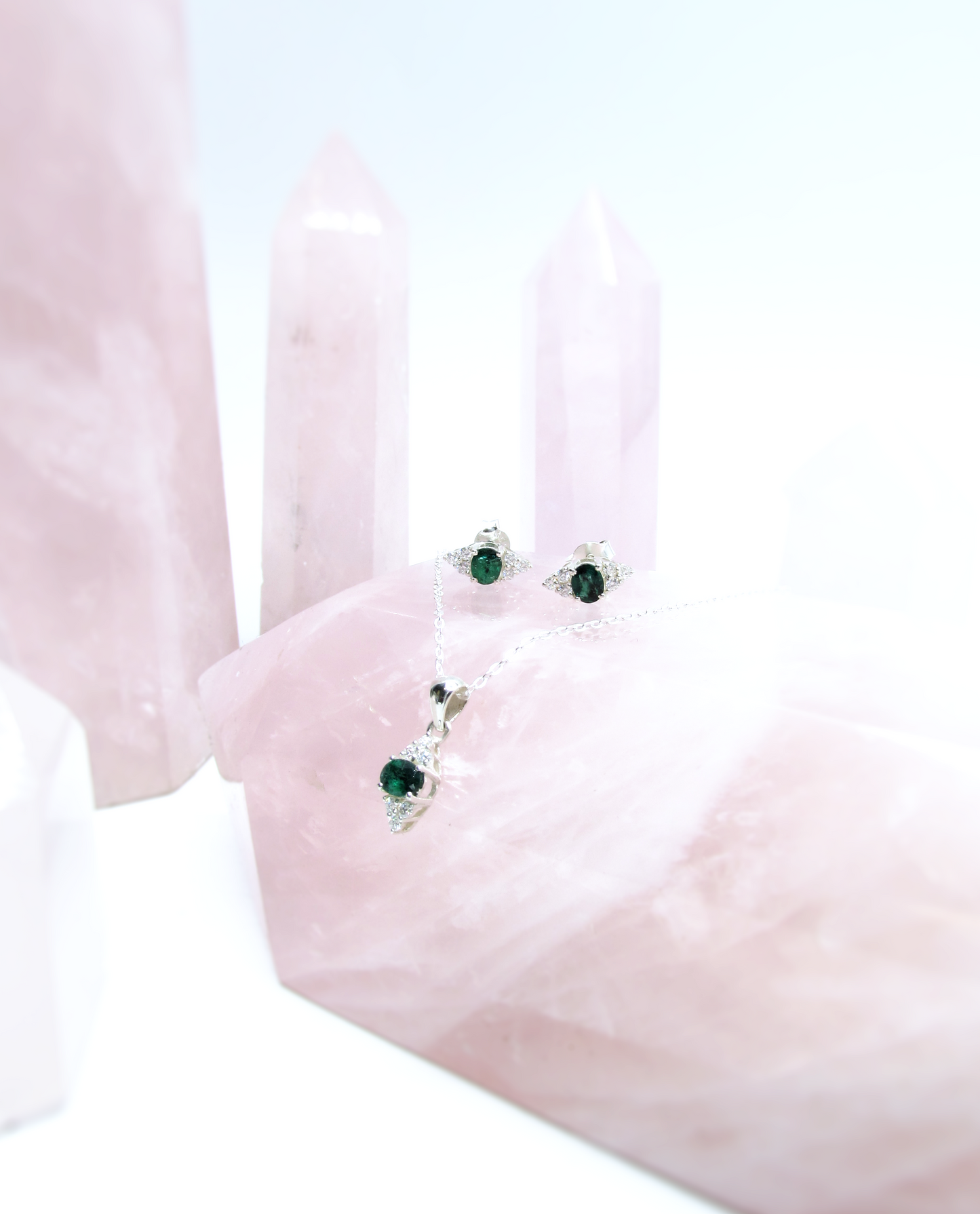 Emerald Stud Earrings with Moissanite – Sterling Silver