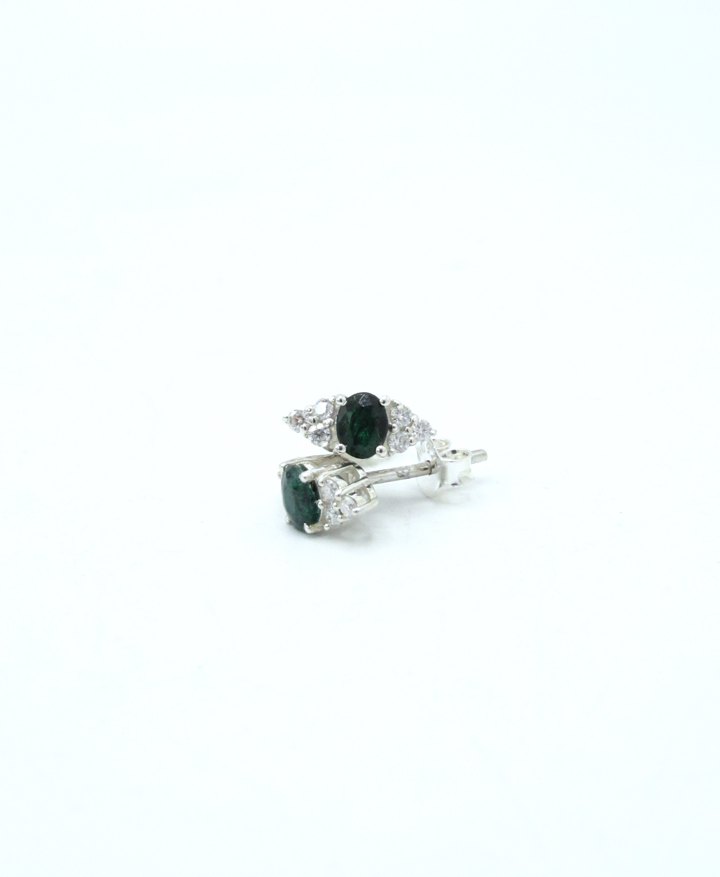 Emerald Stud Earrings with Moissanite – Sterling Silver