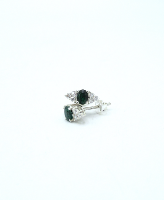 Emerald Stud Earrings with Moissanite – Sterling Silver