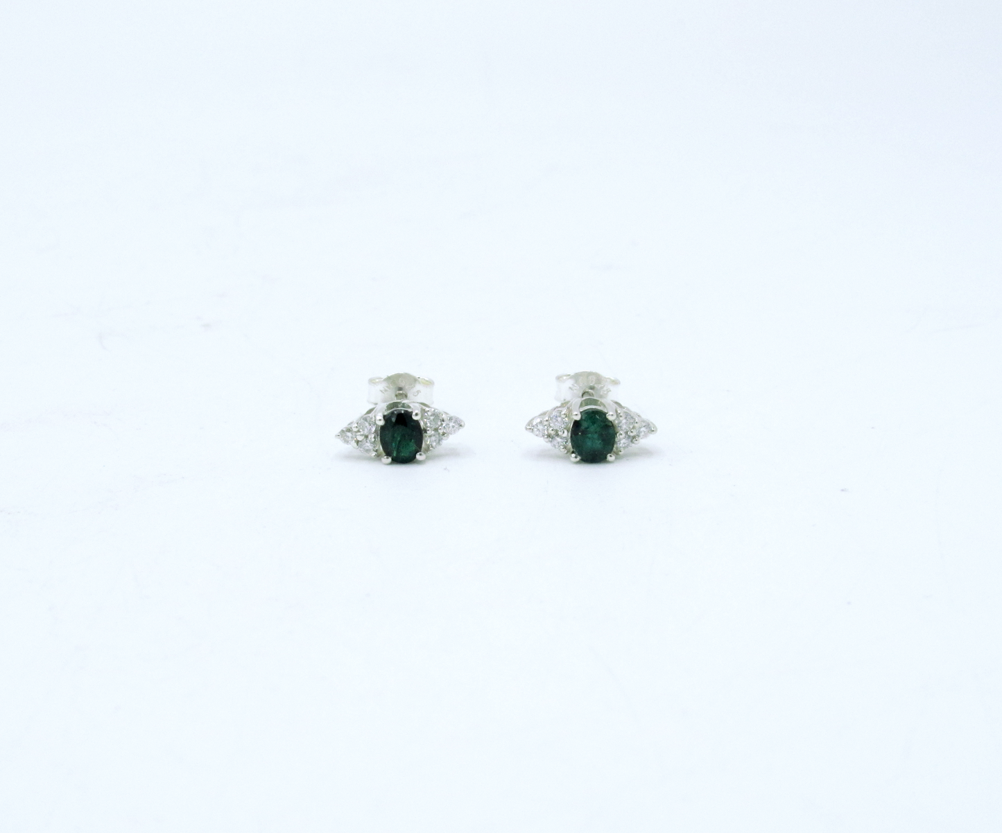 Emerald Stud Earrings with Moissanite – Sterling Silver