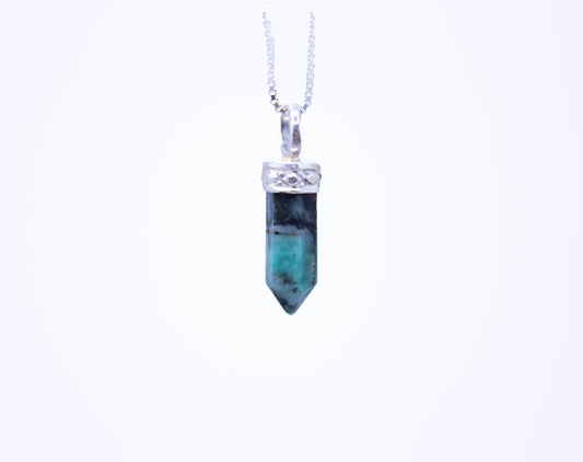 Emerald Ultra Mini Crystal Point Necklaces .925 Adjustable Chain