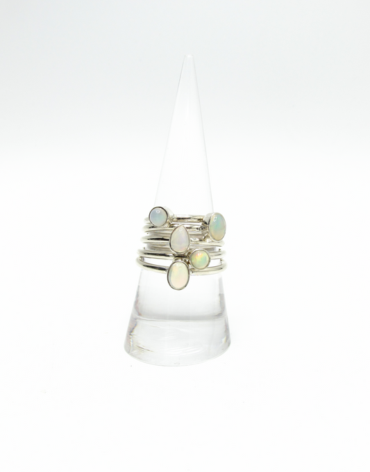 Ethiopian Opal Round Stacking Ring – Sterling Silver