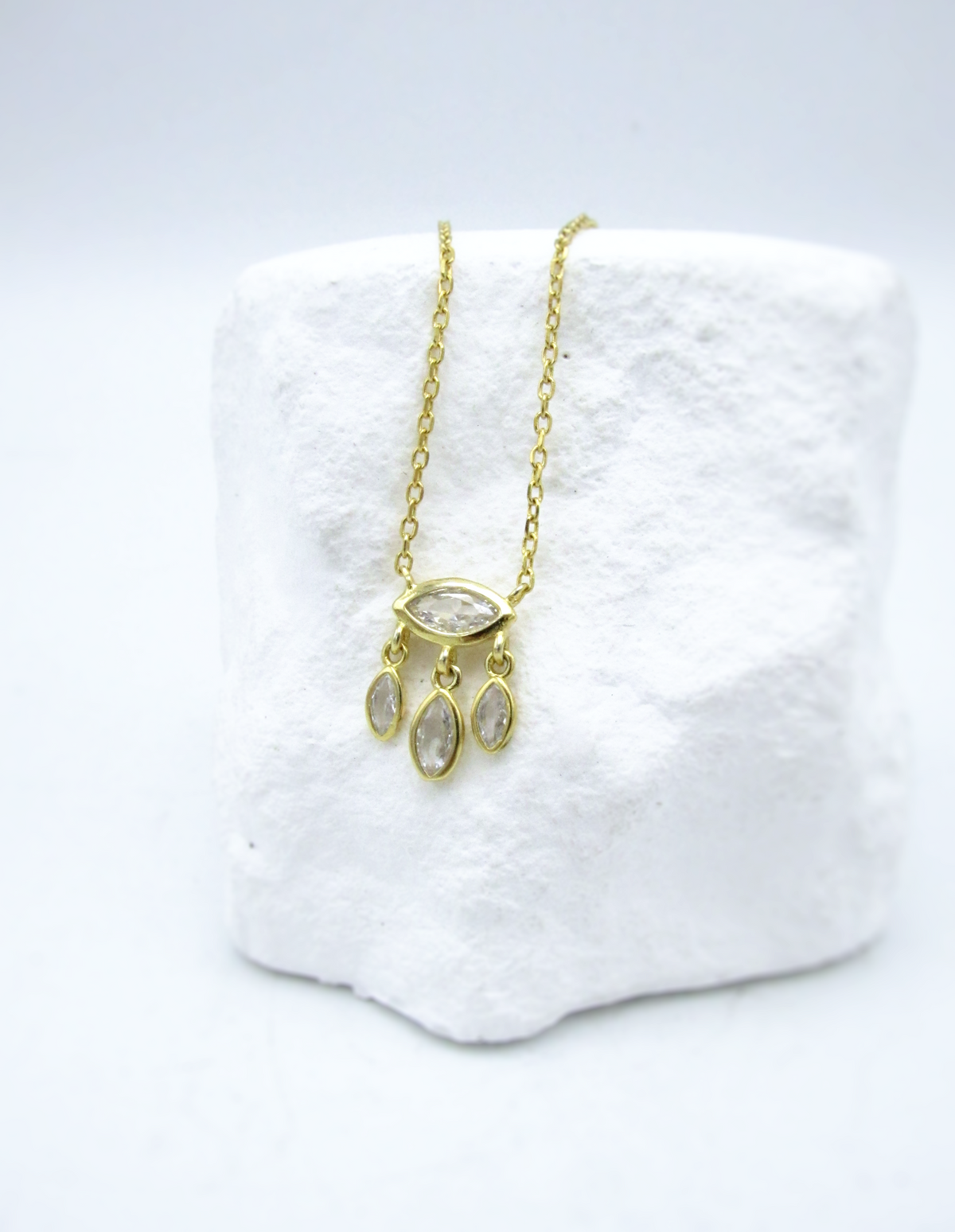 White Topaz Evil Eye Catcher Necklace | 18K GP SS