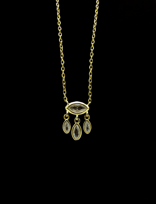 White Topaz Evil Eye Catcher Necklace | 18K GP SS