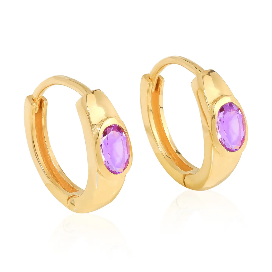 Oval Amethyst Hoops 14K GP