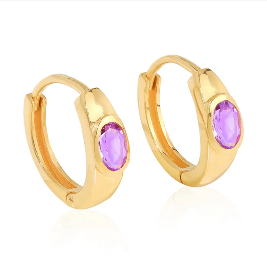 Oval Amethyst Hoops 14K GP