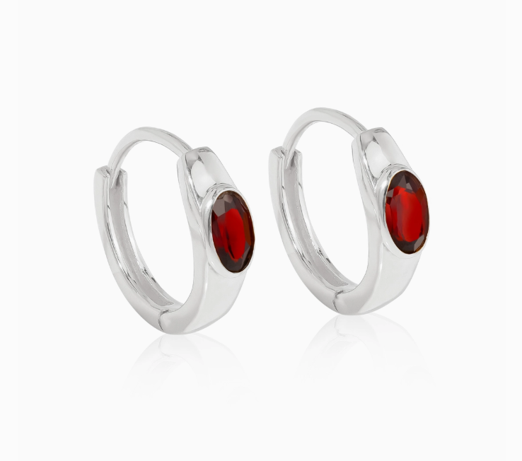 Oval Garnet Hoops .925