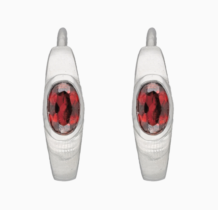 Oval Garnet Hoops .925