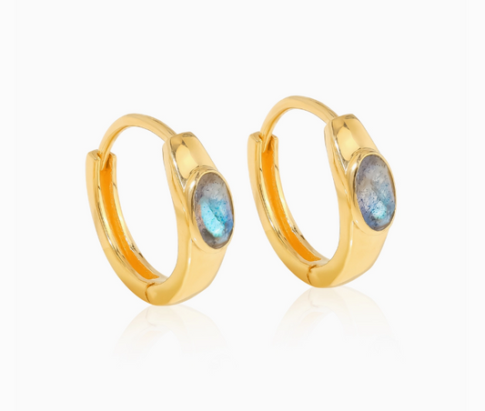 Oval Labradorite Hoops 14K GP