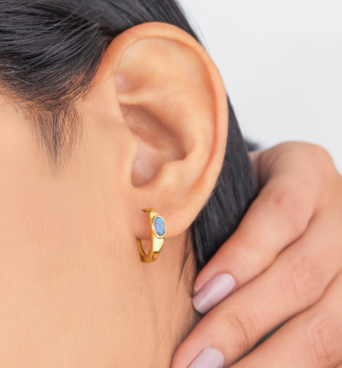 Oval Labradorite Hoops 14K GP