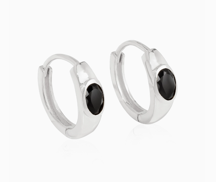 Oval Black Onyx Hoops .925