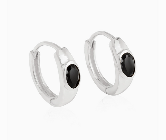 Oval Black Onyx Hoops .925