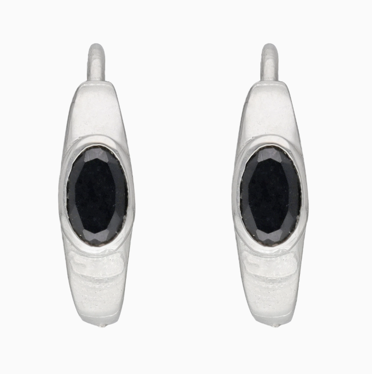 Oval Black Onyx Hoops .925