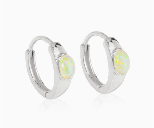 Oval Opal Hoops .925