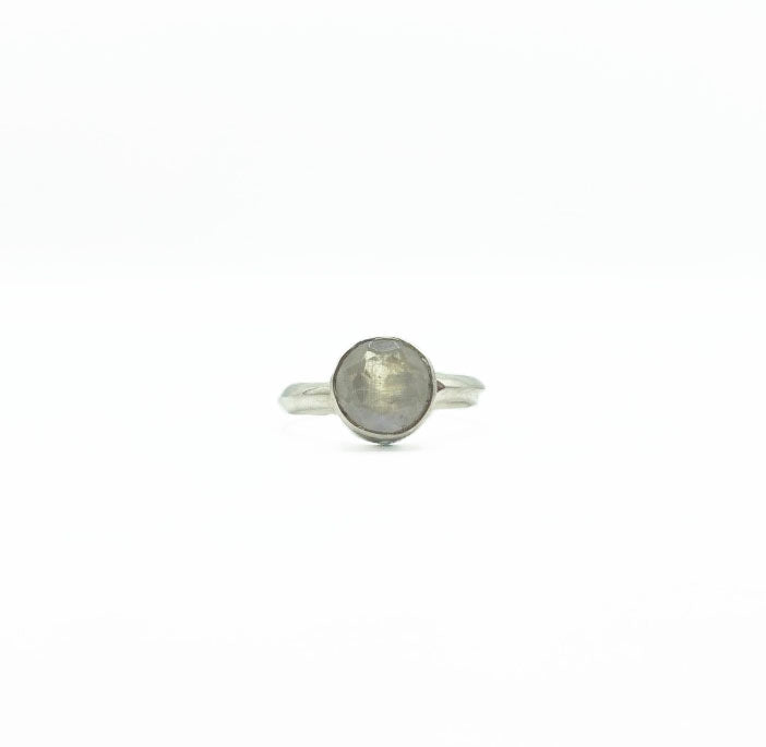 Rainbow Moonstone Faceted Circle Ring .925