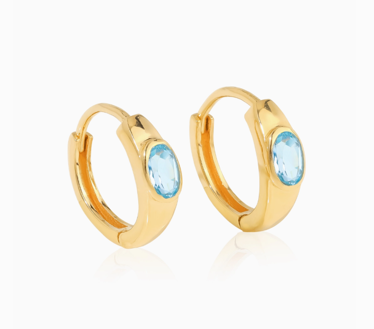 Oval Blue Topaz Hoops 14K GP