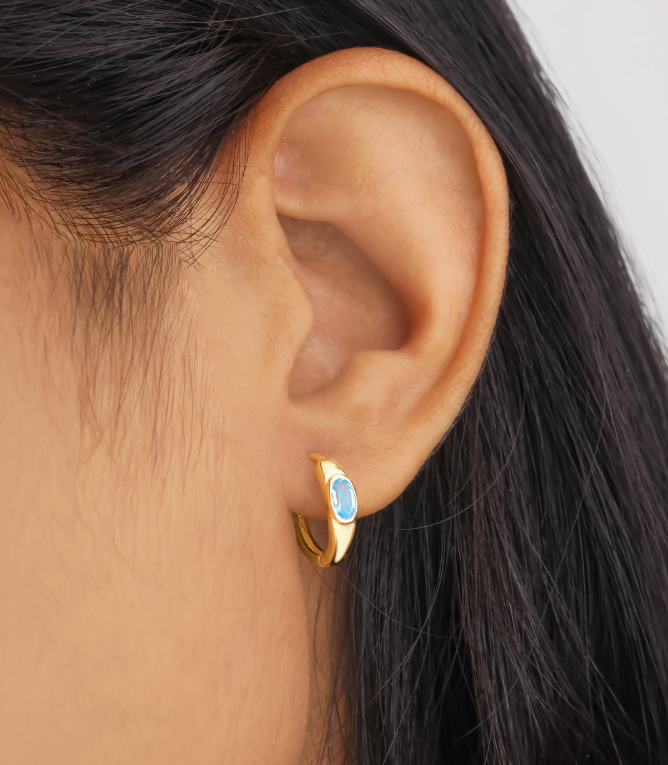 Oval Blue Topaz Hoops 14K GP