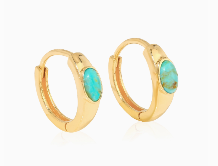 Oval Turquoise Hoops 14K GP