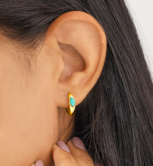 Oval Turquoise Hoops 14K GP