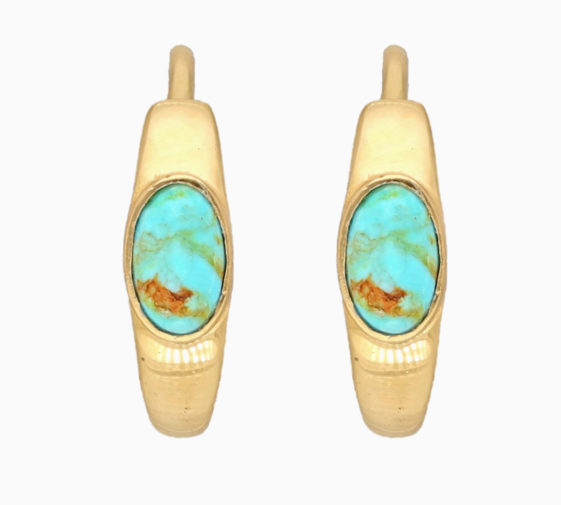 Oval Turquoise Hoops 14K GP