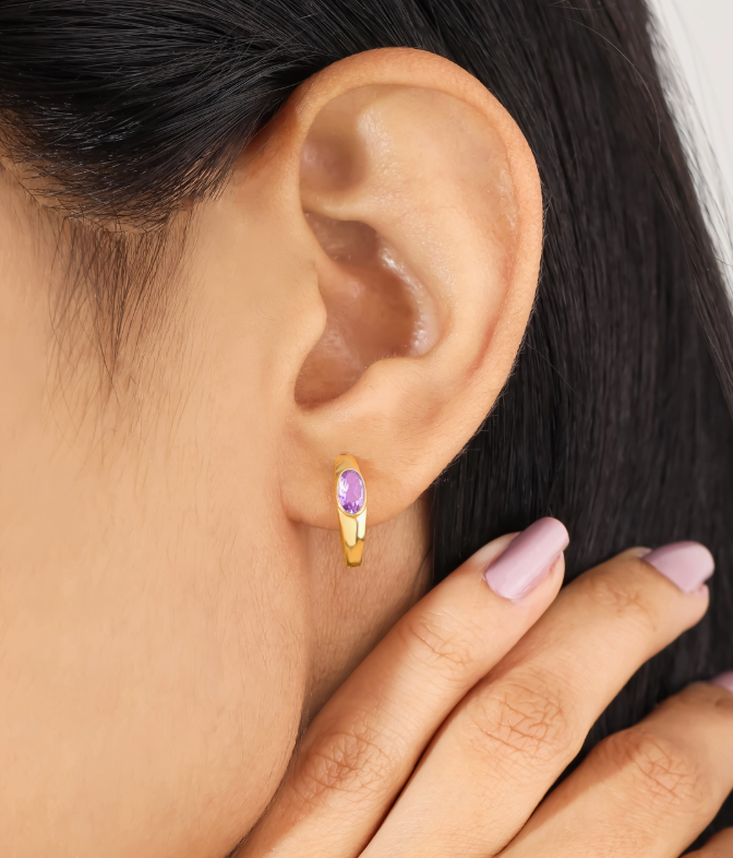Oval Amethyst Hoops 14K GP