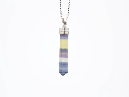 Fluorite Mini Crystal Point Necklaces .925 Adjustable Chain