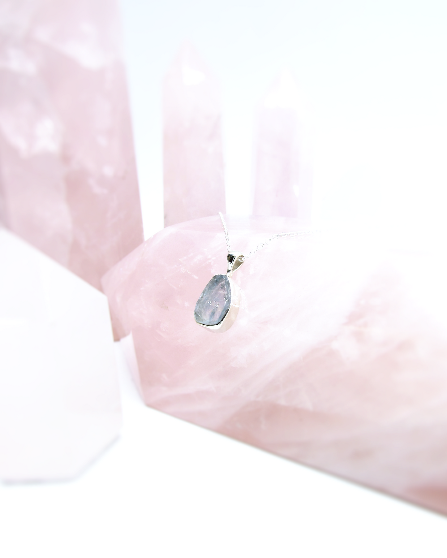 Raw Fluorite Pendant – Baby Blue – Sterling Silver .925