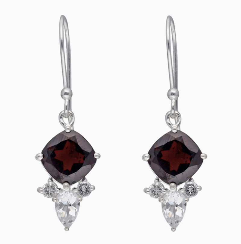 Garnet & White Topaz Dangle Earrings .925