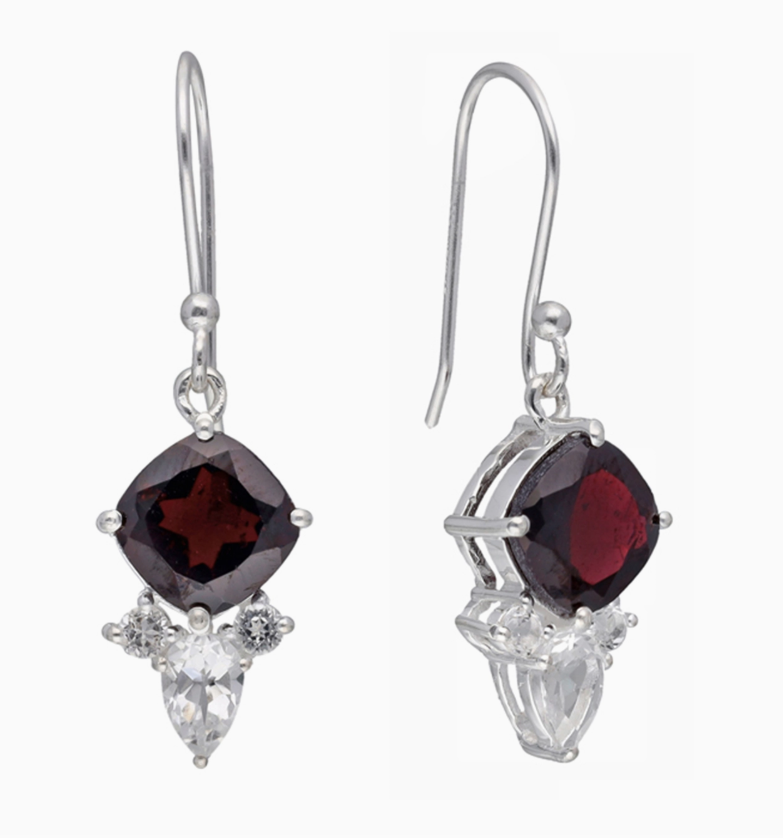 Garnet & White Topaz Dangle Earrings .925
