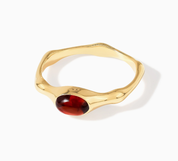 Garnet Bamboo Ring 14K GP