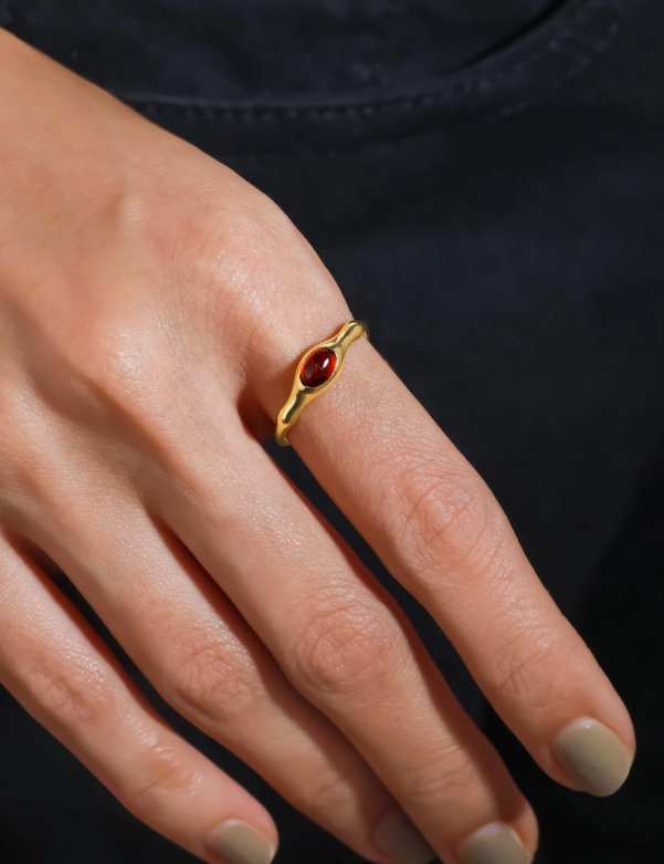Garnet Bamboo Ring 14K GP