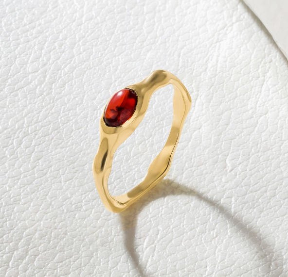 Garnet Bamboo Ring 14K GP