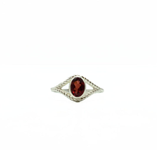 Garnet Braided Eye Ring .925