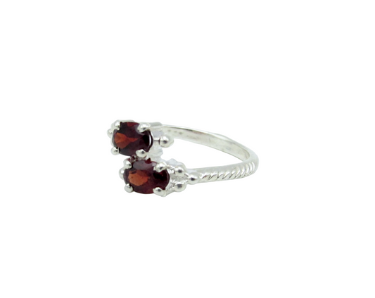 Double Garnet Braided Ring - 7 | Sterling Silver
