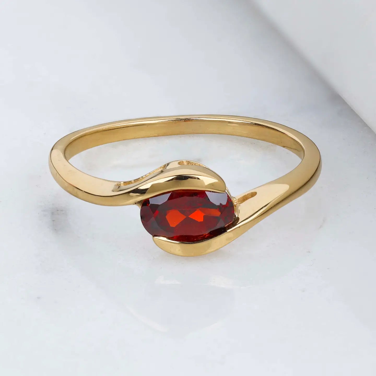 Garnet Embrace Ring 14K Gold Plated