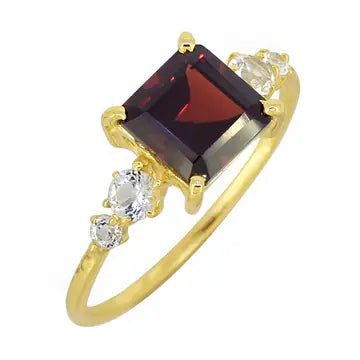 Garnet Topaz Solitaire Ring – 14K Gold Plated