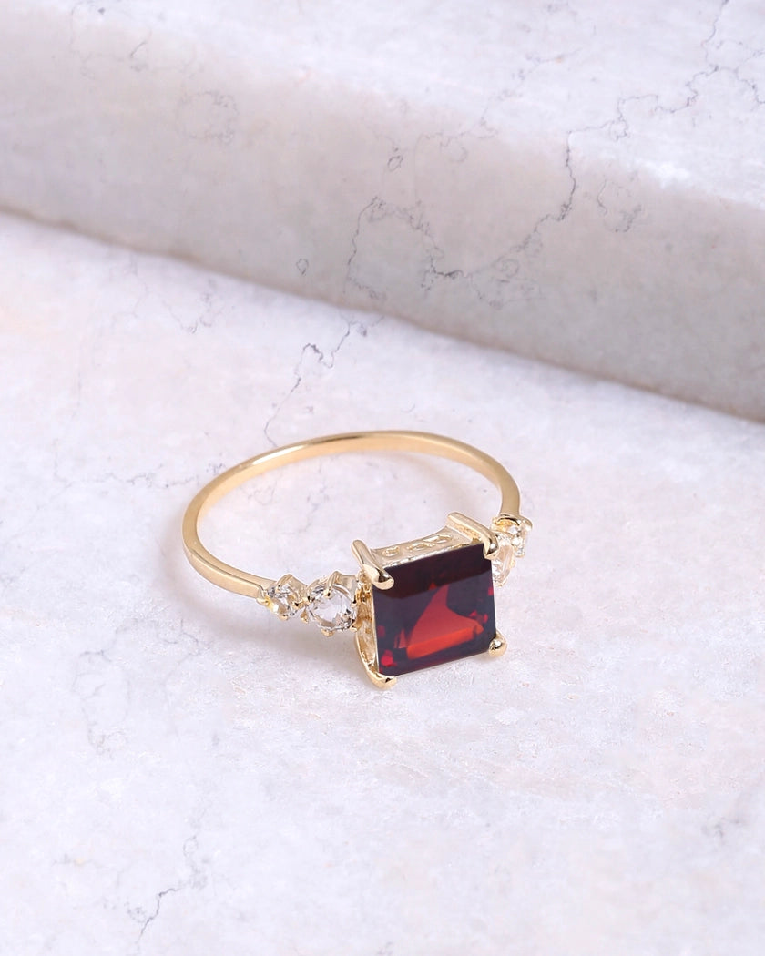 Garnet Topaz Solitaire Ring – 14K Gold Plated