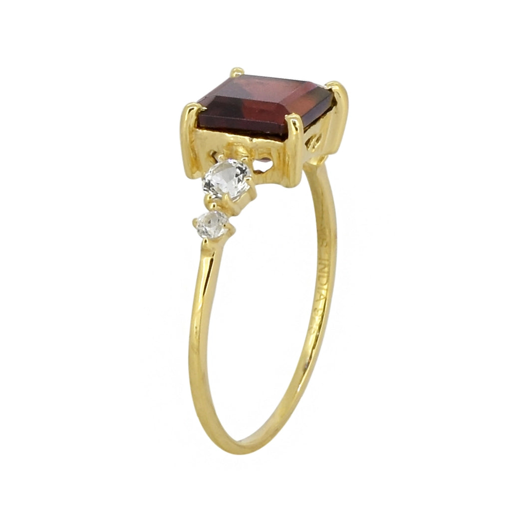 Garnet Topaz Solitaire Ring – 14K Gold Plated